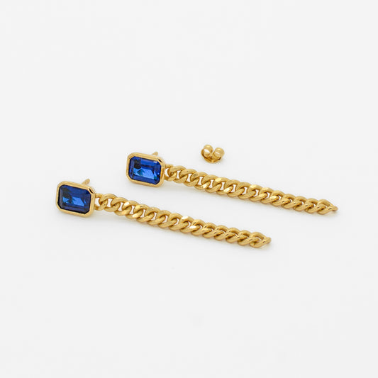 Manhattan Chain Earrings w Sapphire CZ