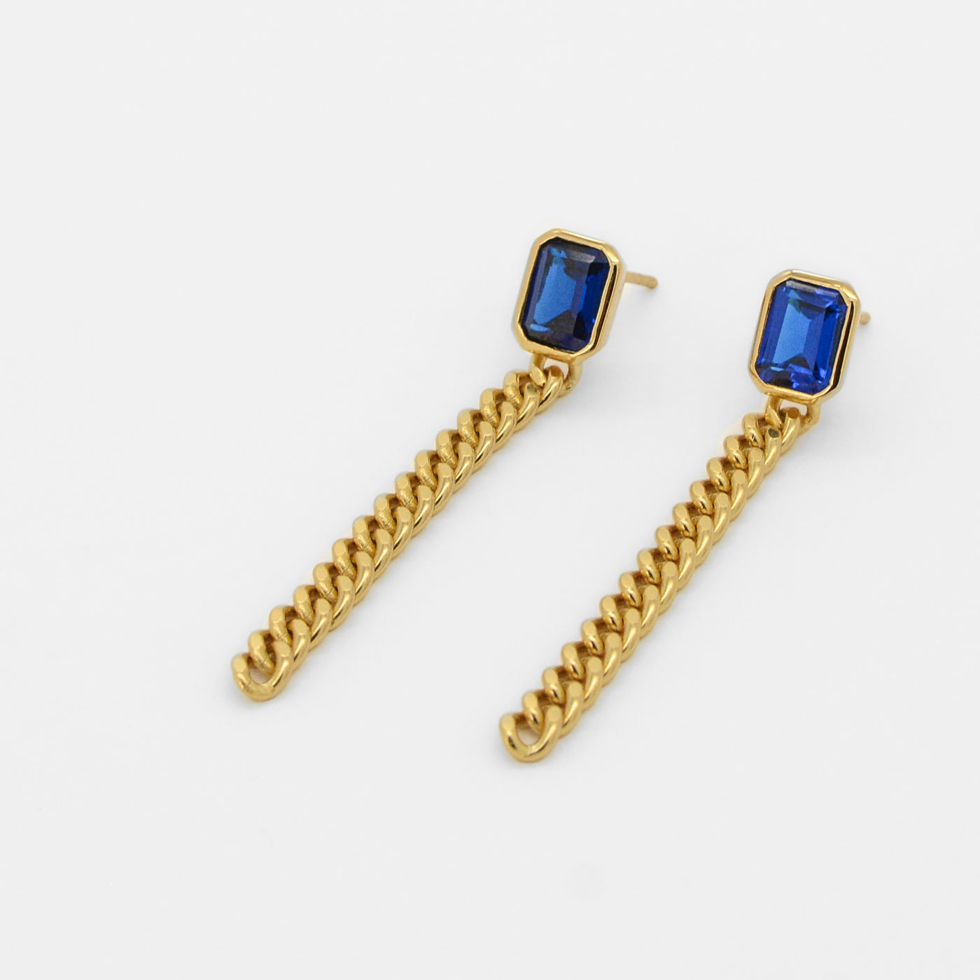Manhattan Chain Earrings w Sapphire CZ