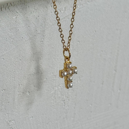 Sistine Pearl Cross Necklace