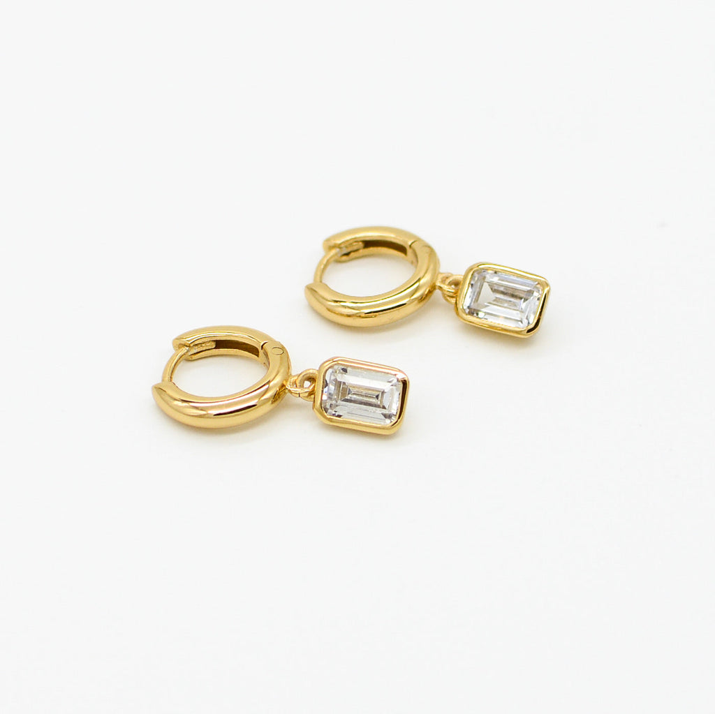 AU79 Vienna Drop Stone Huggie Earrings with CZ