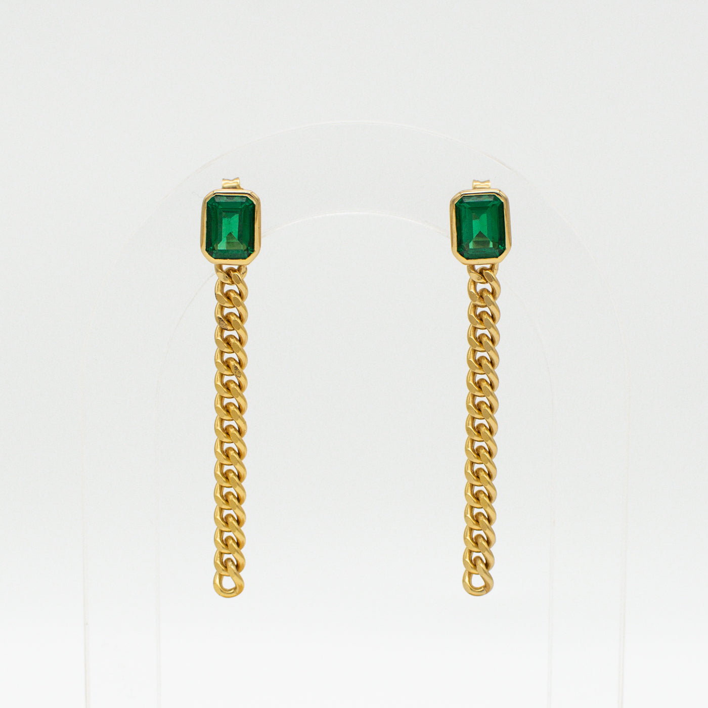 Manhattan Chain Earrings w Emerald CZ