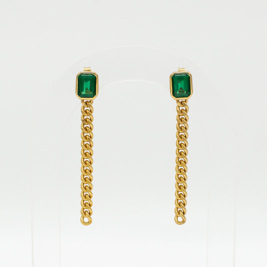 Manhattan Chain Earrings w Emerald CZ